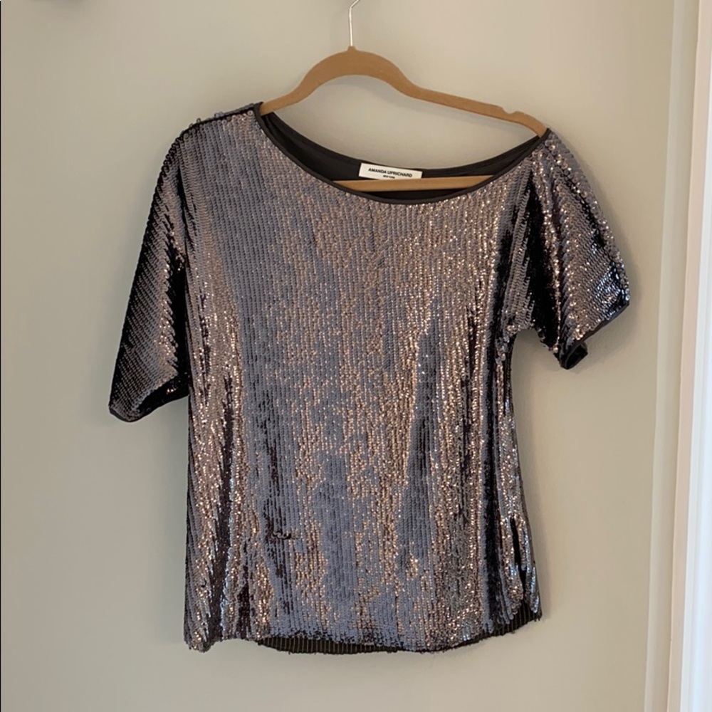 Amanda Uprichard Scotty Sequined One-Shoulder Top
